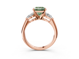 Rose gold Three-Stone Fancy Green Princess  Diamond Ring with Pear Side Stones in Four-Prong Setting_3