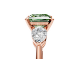 Rose gold Three-Stone Fancy Green Princess  Diamond Ring with Pear Side Stones in Four-Prong Setting_5
