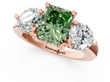 Rose gold Three-Stone Fancy Green Radiant  Brilliant Cut Solitaire Ring with Prong Setting on a Classic Band 2