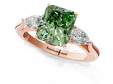 Rose gold Three-Stone Fancy Green Radiant Cut Brilliant Diamond Solitaire Ring with Tapered Band and Four-Prong Setting_4
