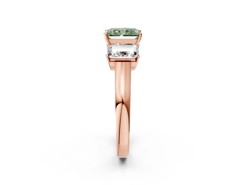 Rose gold Three-Stone Fancy Green Radiant Cut Brilliant Diamond Trellis Ring with Comfort Fit Band_2
