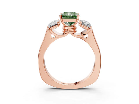 Rose gold Three-Stone Fancy Green Radiant Cut Brilliant Diamond Trellis Ring with Comfort Fit Band_3