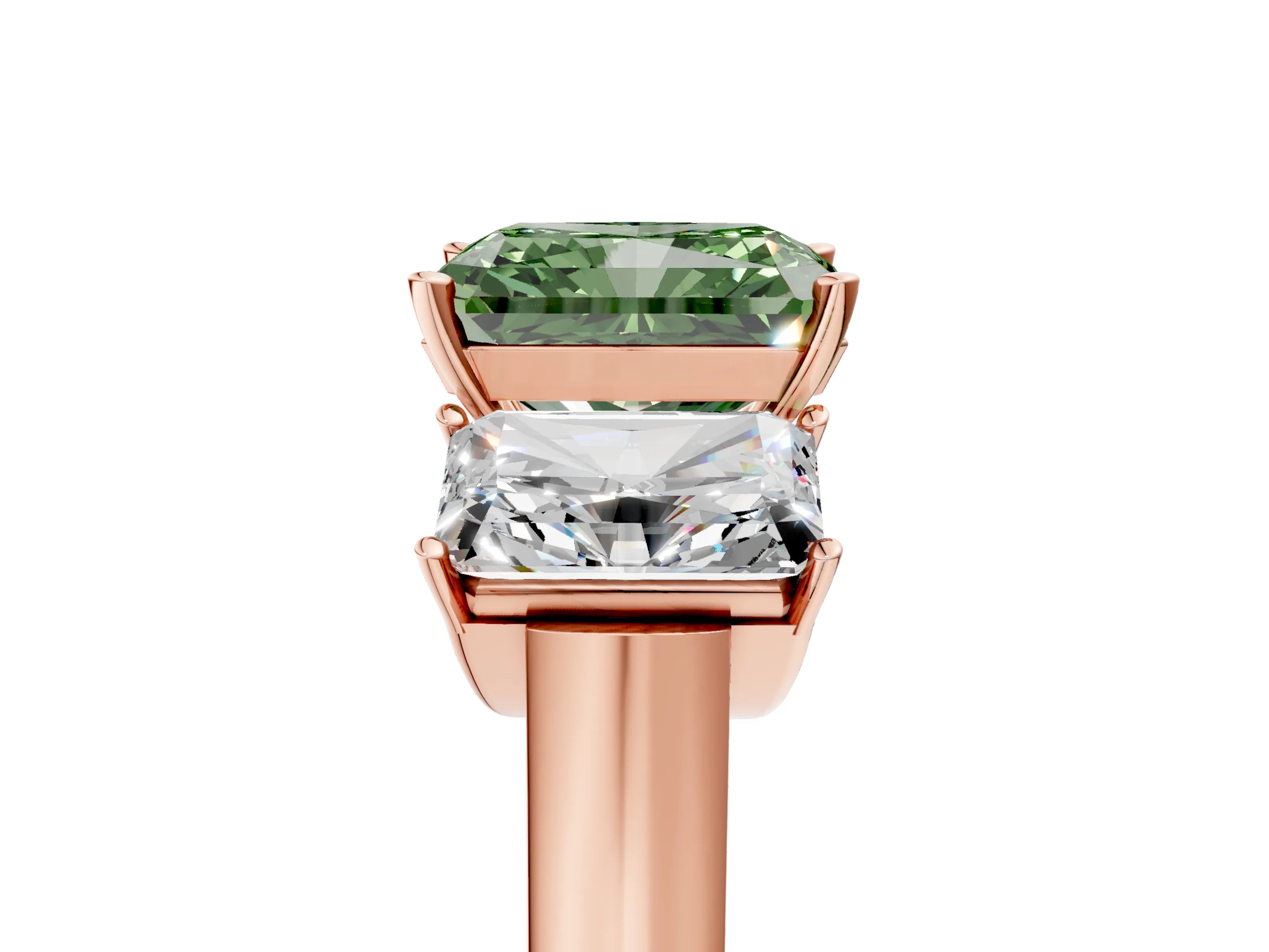 Rose gold Three-Stone Fancy Green Radiant Cut Brilliant Diamond Trellis Ring with Comfort Fit Band_5