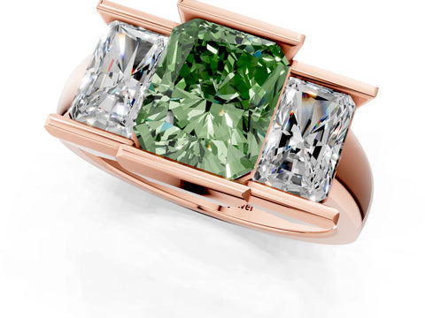 Rose gold Three Stone Fancy Green Radiant Cut Cut Channel Set Diamond Ring_1