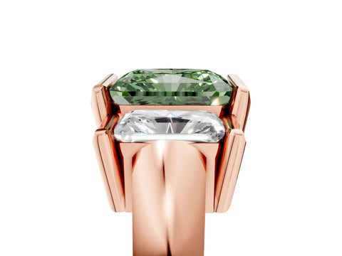 Rose gold Three Stone Fancy Green Radiant Cut Cut Channel Set Diamond Ring_5