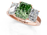 Rose gold Three-Stone Fancy Green Radiant Cut Cut Diamond Engagement Ring with Flat Band and Four-Prong Setting_13