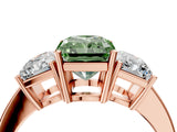 Rose gold Three-Stone Fancy Green Radiant Cut Cut Diamond Engagement Ring with Flat Band and Four-Prong Setting_16