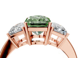 Rose gold Three-Stone Fancy Green Radiant Cut Cut Diamond Engagement Ring with Flat Band and Four-Prong Setting_4