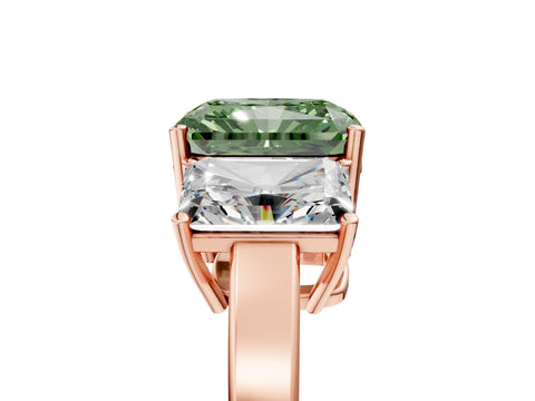 Rose gold Three-Stone Fancy Green Radiant Cut Cut Diamond Engagement Ring with Flat Band and Four-Prong Setting_5
