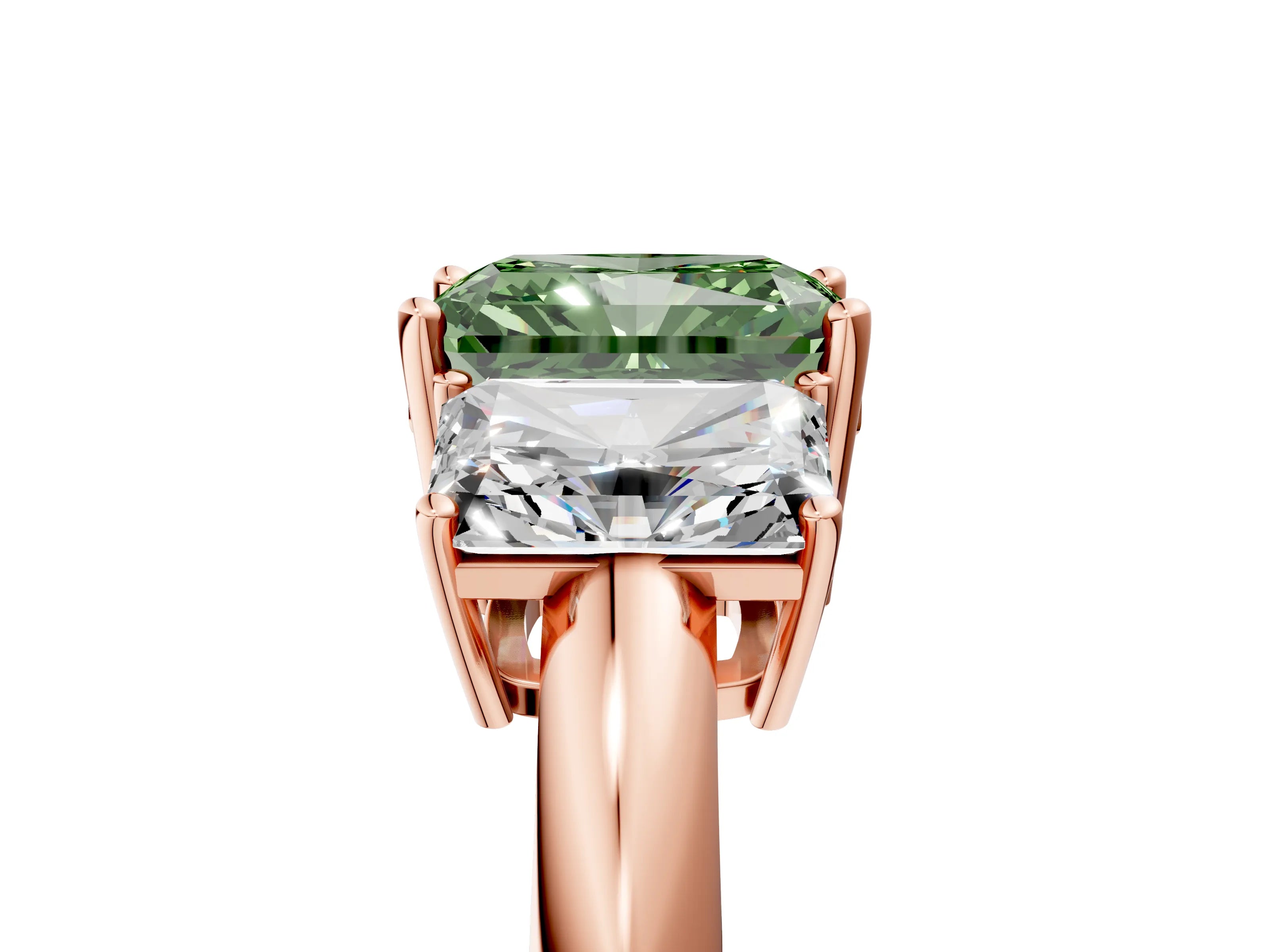 Rose gold Three-Stone Fancy Green Radiant Cut Cut Diamond Engagement Ring with Prong Setting on a White Gold Band_29