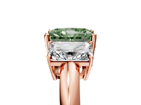 Rose gold Three-Stone Fancy Green Radiant Cut Cut Diamond Engagement Ring with Prong Setting on a White Gold Band_29