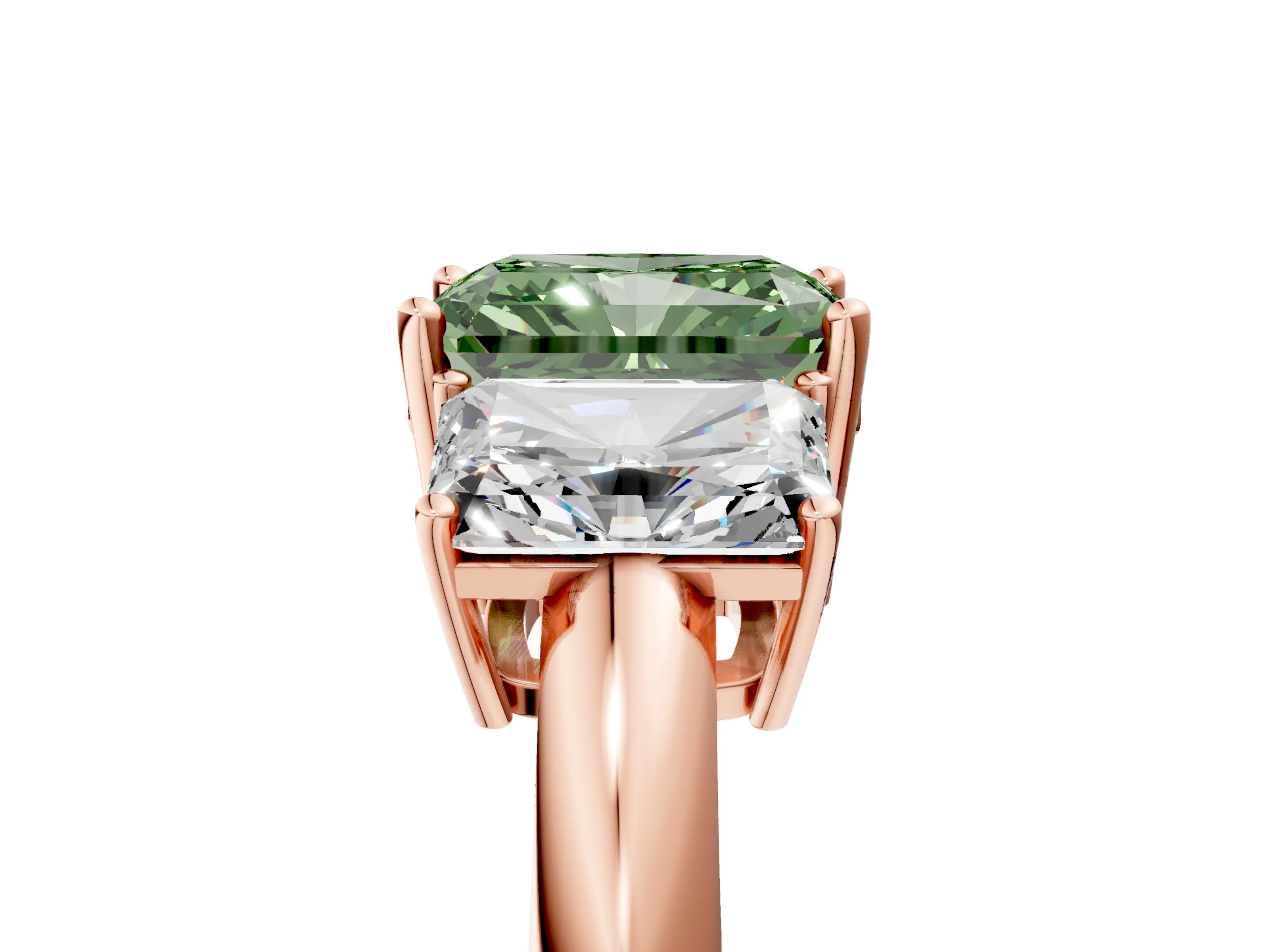 Rose gold Three-Stone Fancy Green Radiant Cut Cut Diamond Engagement Ring with Prong Setting on a White Gold Band_5