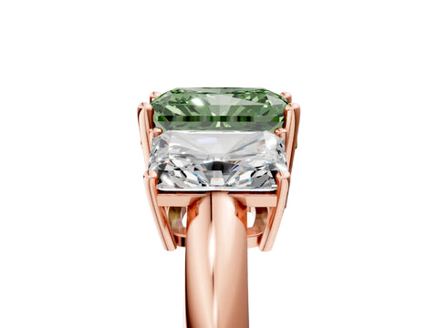 Rose gold Three-Stone Fancy Green Radiant Cut Cut Diamond Engagement Ring with Prong Setting on a White Gold Band_5
