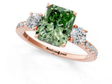 Rose gold Three-Stone Fancy Green Radiant Cut Cut Diamond Pavé Band with Prong Setting_16