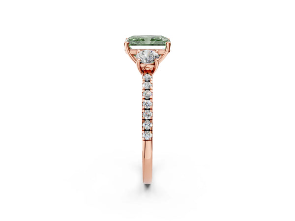 Rose gold Three-Stone Fancy Green Radiant Cut Cut Diamond Pavé Band with Prong Setting