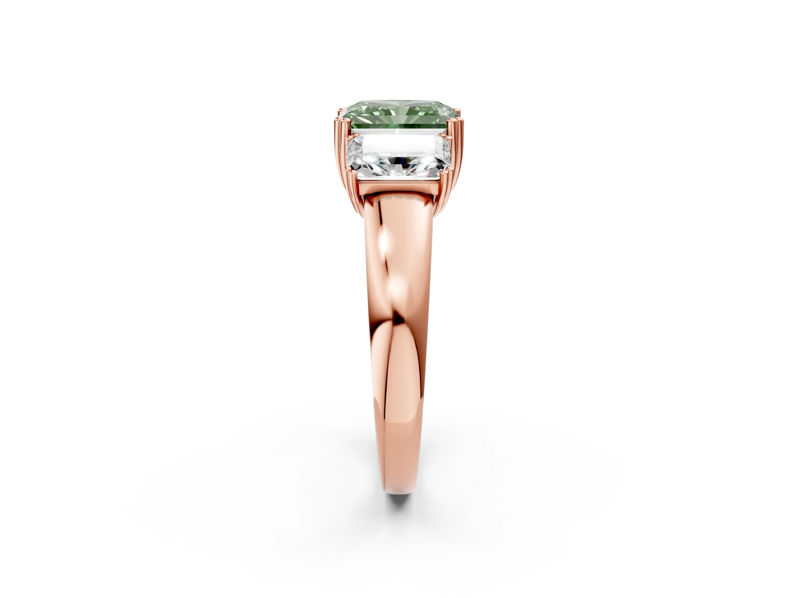 Rose gold Three-Stone Fancy Green Radiant Cut Cut Diamond Ring with Channel Set Band and Four-Prong Setting_2