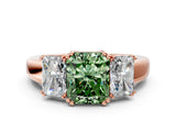 Rose gold Three-Stone Fancy Green Radiant Cut Cut Diamond Ring with Channel Set Band and Four-Prong Setting_24