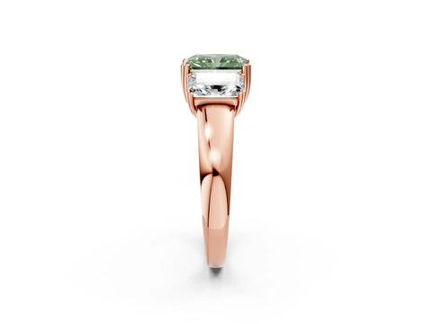 Rose gold Three-Stone Fancy Green Radiant Cut Cut Diamond Ring with Channel Set Band and Four-Prong Setting_2