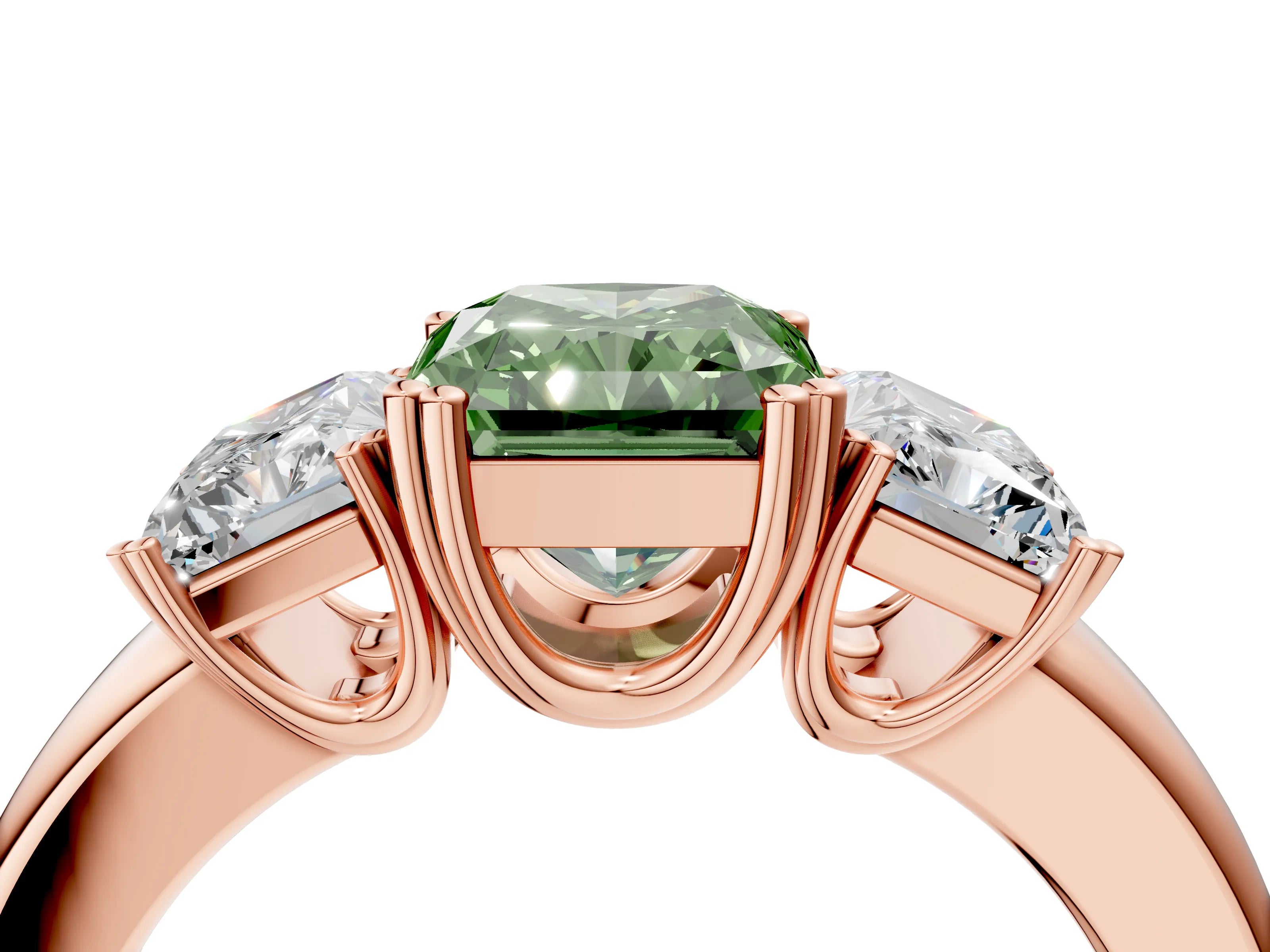 Rose gold Three-Stone Fancy Green Radiant Cut Cut Diamond Ring with Channel Set Band and Four-Prong Setting_4