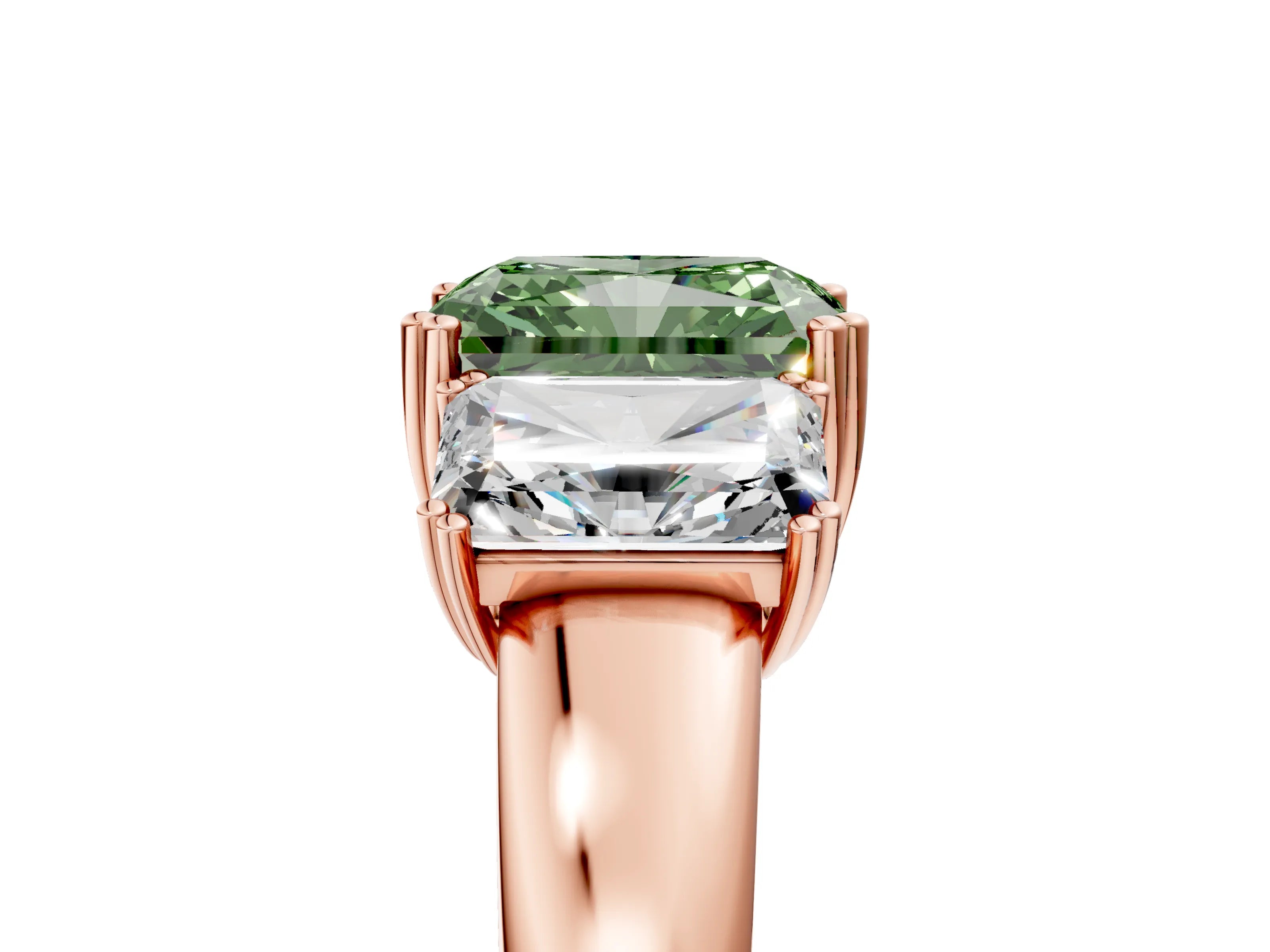 Rose gold Three-Stone Fancy Green Radiant Cut Cut Diamond Ring with Channel Set Band and Four-Prong Setting_5