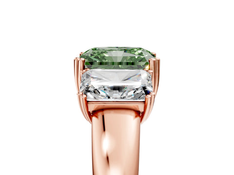 Rose gold Three-Stone Fancy Green Radiant Cut Cut Diamond Ring with Channel Set Band and Four-Prong Setting_5
