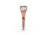 Rose gold Three-Stone Fancy Green Radiant Cut Cut Diamond Ring with Channel-Set Band and Prong Setting_2