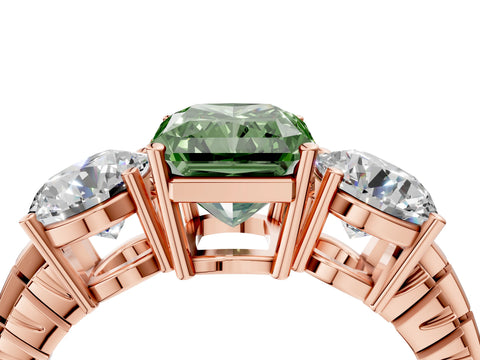Rose gold Three-Stone Fancy Green Radiant Cut Cut Diamond Ring with Channel-Set Band and Prong Setting_4
