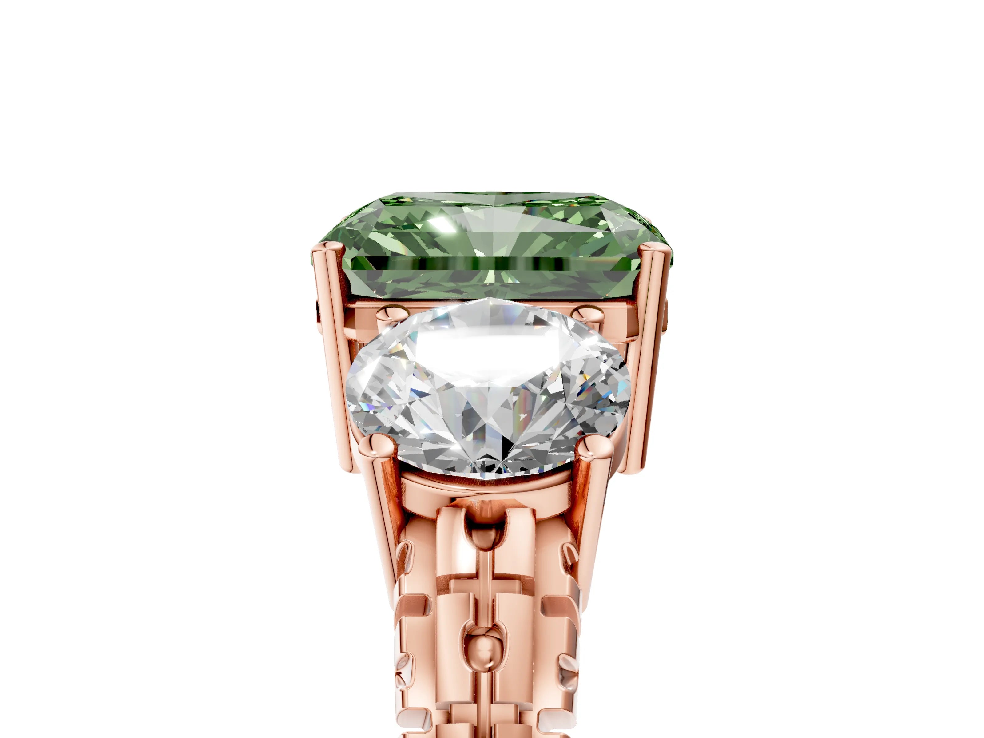 Rose gold Three-Stone Fancy Green Radiant Cut Cut Diamond Ring with Channel-Set Band and Prong Setting_5