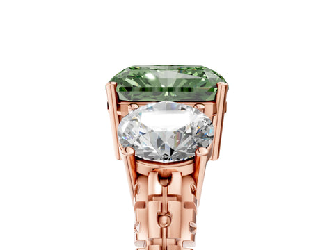 Rose gold Three-Stone Fancy Green Radiant Cut Cut Diamond Ring with Channel-Set Band and Prong Setting_5