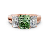 Rose gold Three-Stone Fancy Green Radiant Cut Cut Diamond Ring with Prong Setting and Classic Band