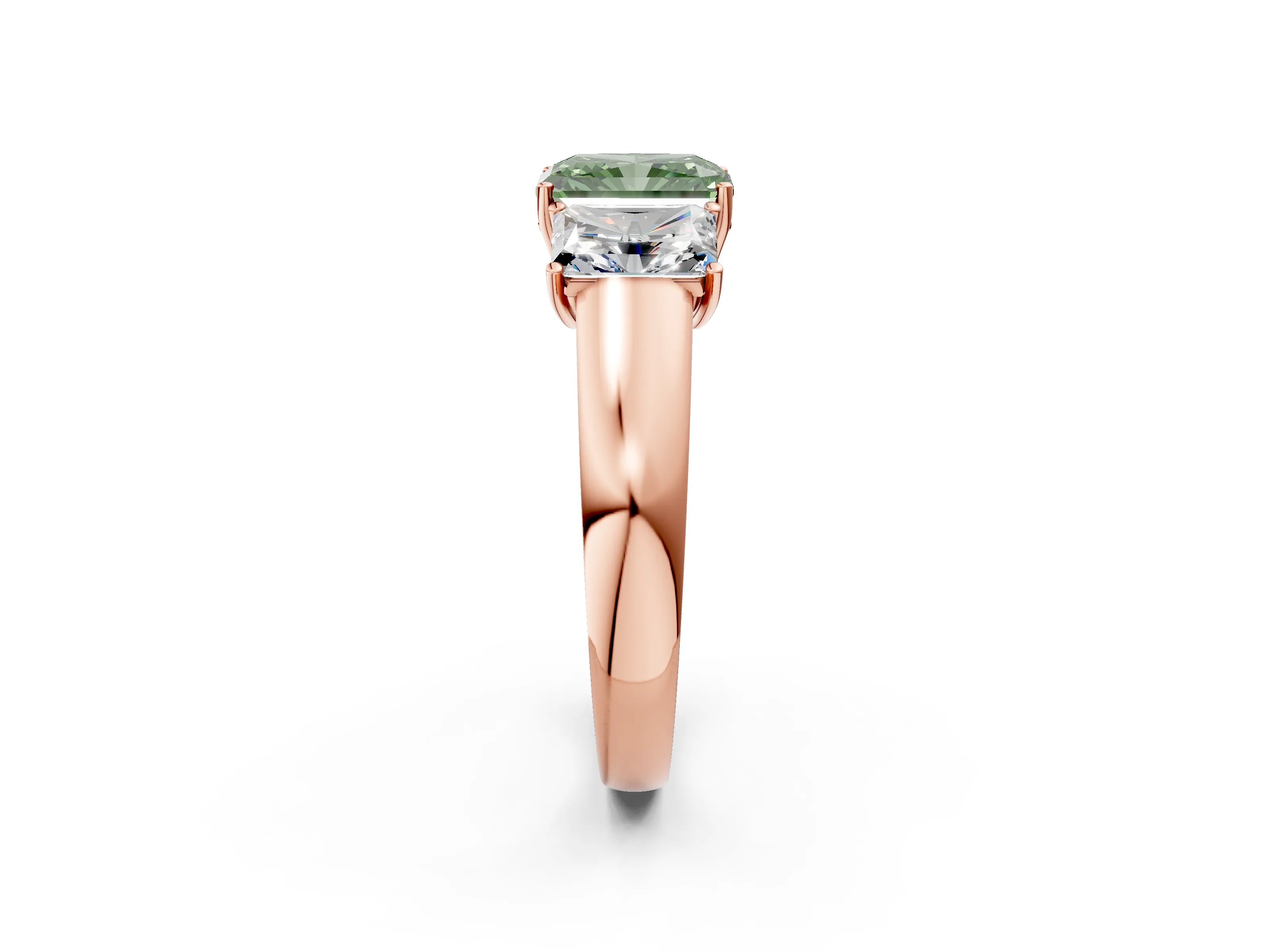 Rose gold Three-Stone Fancy Green Radiant Cut Cut Diamond Ring with Prong Setting and Classic Band_2