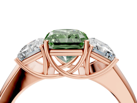 Rose gold Three-Stone Fancy Green Radiant Cut Cut Diamond Ring with Prong Setting and Classic Band_4