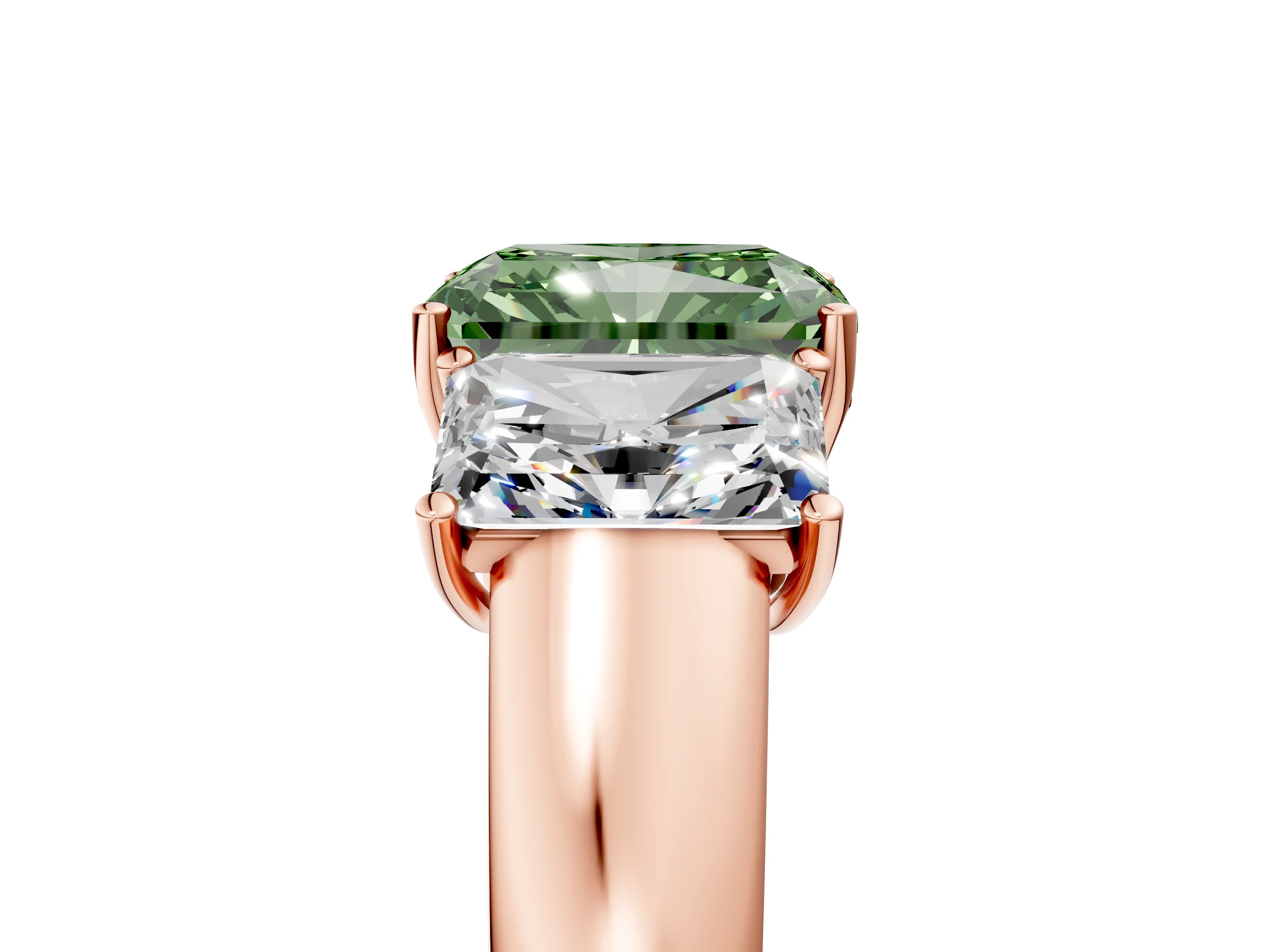 Rose gold Three-Stone Fancy Green Radiant Cut Cut Diamond Ring with Prong Setting and Classic Band_5