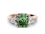 Rose gold Three-Stone Fancy Green Radiant Cut Cut Diamond Ring with Trillion Side Stones and Four-Prong Setting_3