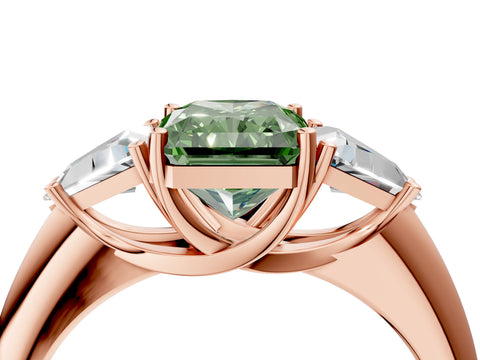 Rose gold Three-Stone Fancy Green Radiant Cut Cut Diamond Ring with Trillion Side Stones and Four-Prong Setting_7