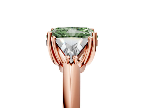 Rose gold Three-Stone Fancy Green Radiant Cut Cut Diamond Ring with Trillion Side Stones and Four-Prong Setting_8