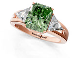 Rose gold Three-Stone Fancy Green Radiant Cut Cut Diamond Ring with Trillion Side Stones on a Split Shank Band_1