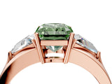 Rose gold Three-Stone Fancy Green Radiant Cut Cut Diamond Ring with Trillion Side Stones on a Split Shank Band_4