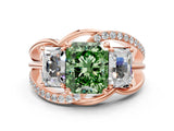 Rose gold Three-Stone Fancy Green Radiant Cut Cut Diamond Split Shank Prong Set Ring