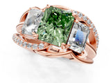 Rose gold Three-Stone Fancy Green Radiant Cut Cut Diamond Split Shank Prong Set Ring_13