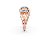 Rose gold Three-Stone Fancy Green Radiant Cut Cut Diamond Split Shank Prong Set Ring_14