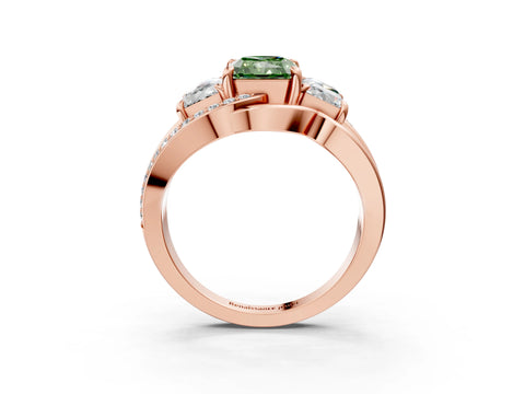Rose gold Three-Stone Fancy Green Radiant Cut Cut Diamond Split Shank Prong Set Ring_15
