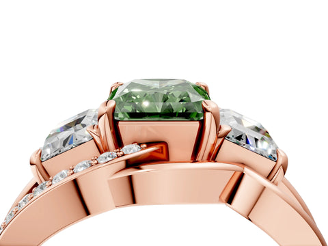 Rose gold Three-Stone Fancy Green Radiant Cut Cut Diamond Split Shank Prong Set Ring_16