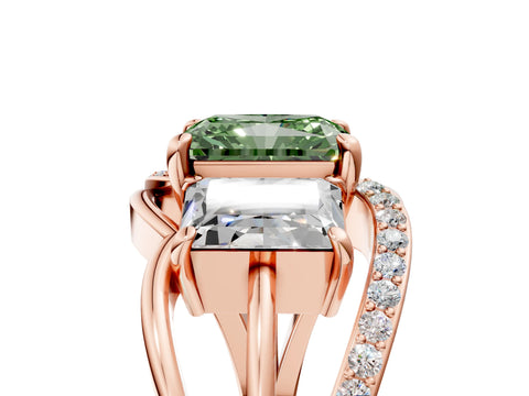 Rose gold Three-Stone Fancy Green Radiant Cut Cut Diamond Split Shank Prong Set Ring_17