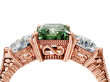 Rose gold Three-Stone Fancy Green Radiant Cut Cut Milgrain Band Prong Setting Ring_10