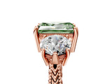 Rose gold Three-Stone Fancy Green Radiant Cut Cut Milgrain Band Prong Setting Ring_11