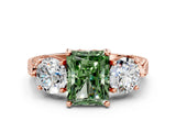 Rose gold Three-Stone Fancy Green Radiant Cut Cut Milgrain Band Prong Setting Ring_6
