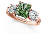 Rose gold Three-Stone Fancy Green Radiant Cut Cut Milgrain Band Prong Setting Ring_7