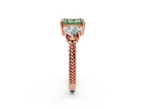 Rose gold Three-Stone Fancy Green Radiant Cut Cut Milgrain Band Prong Setting Ring_8