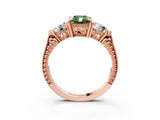 Rose gold Three-Stone Fancy Green Radiant Cut Cut Milgrain Band Prong Setting Ring_9